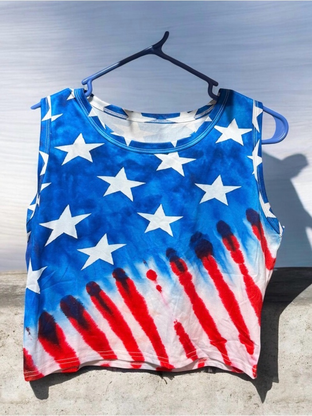 Women’s Star & Stripe Tie-Dye Crop Tank Top - Blue/Red/White NIP/NWOT